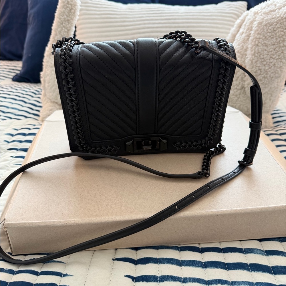 Rebecca Minkoff Black Quilted Chain-Trim Crossbody Bag